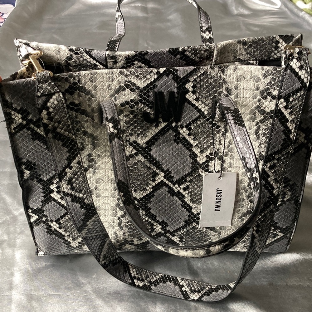 Jason Wu Python Tote Bag Snake Print - Black and … - image 4
